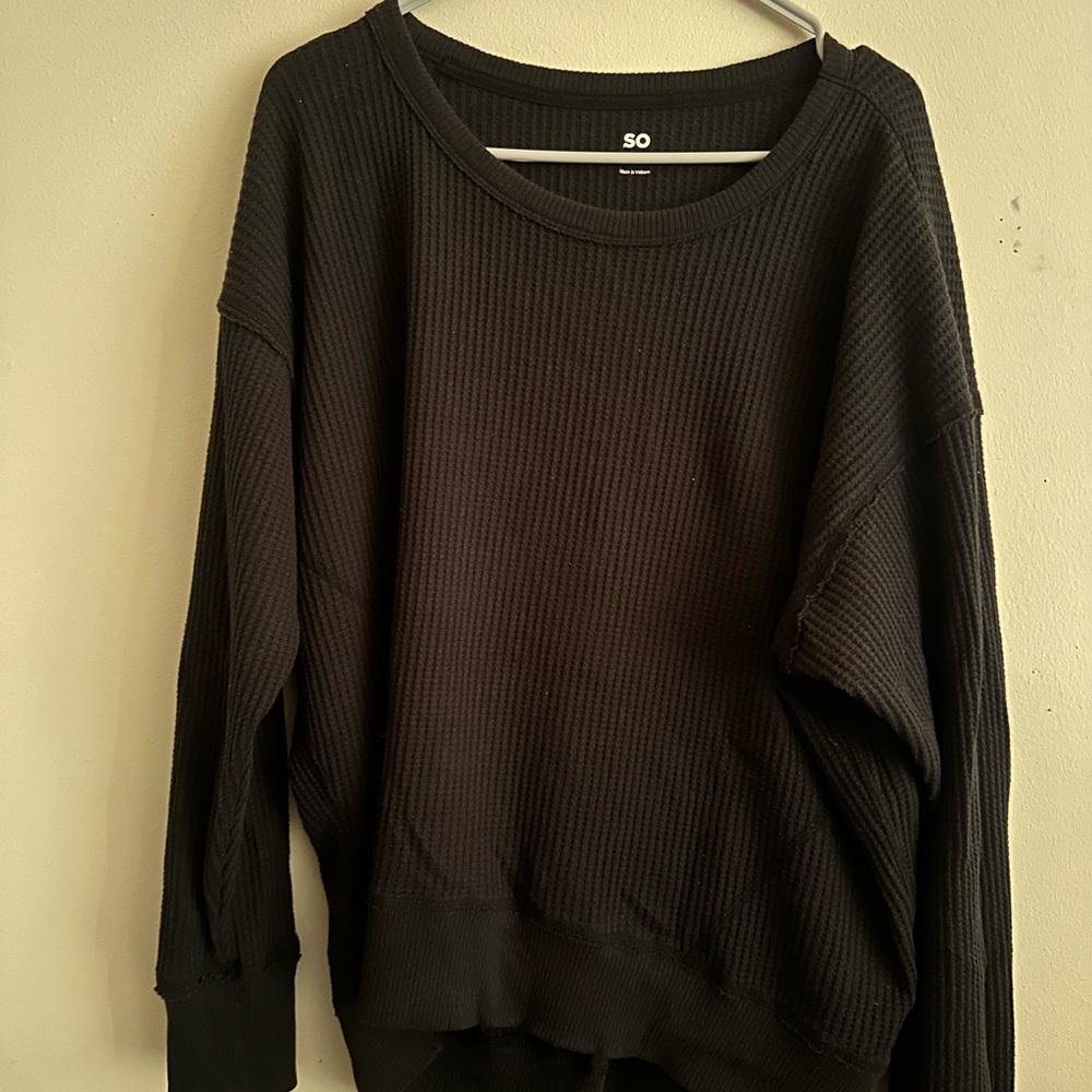 Black Waffle Knit Long Sleeve